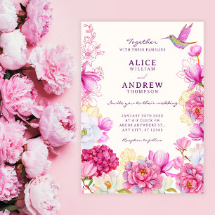 Roze bloeiende bloem bruiloft kaart