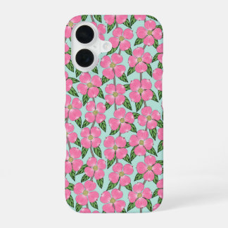Roze Bloeiende Hondshout Lijn Tekening Bloemen op  iPhone 16 Hoesje