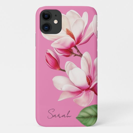 Roze Bloem Aangepaste Naam Bloemschildering Case-Mate iPhone Case (Achterkant)