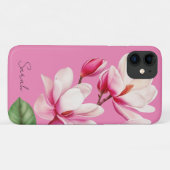 Roze Bloem Aangepaste Naam Bloemschildering Case-Mate iPhone Case (Achterkant (horizontaal))