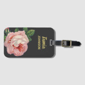 Roze bloem, aangepaste naam grijs bagagelabel (Voorkant (horizontaal))