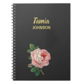 Roze bloem, aangepaste naam grijs notitieboek (Voorkant)