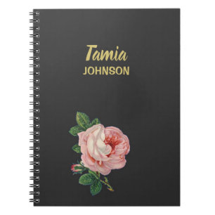 Roze bloem, aangepaste naam grijs notitieboek