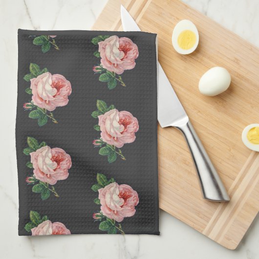 Roze bloem, aangepaste naam grijs theedoek (Quarter Fold)