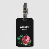  roze bloem, aangepaste naam zwart bagagelabel (Voorkant (verticaal))