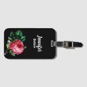  roze bloem, aangepaste naam zwart bagagelabel (Voorkant (horizontaal))