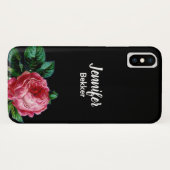 roze bloem, aangepaste naam zwart Case-Mate iPhone case (Achterkant (horizontaal))
