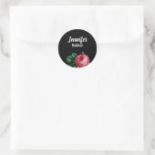  roze bloem, aangepaste naam zwart ronde sticker (Tas)