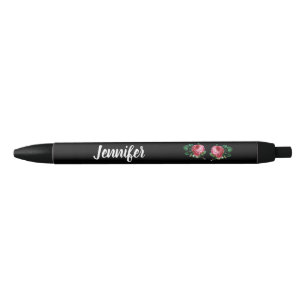 roze bloem, aangepaste naam zwart zwarte inkt pen