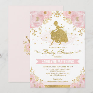 Roze bloem Assepoester prinses meisje babyshower Kaart