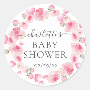 Roze bloem baby shower favor sticker