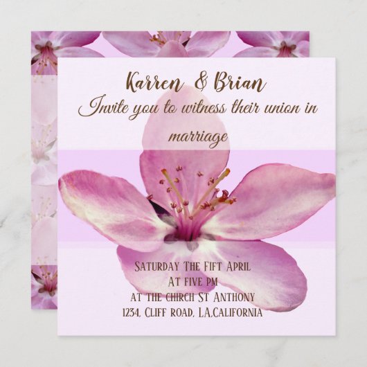 Roze Bloem Bloesem Aangepaste Bruiloft Uitnodiging (Voorkant / Achterkant)