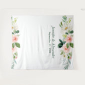 Roze Bloem Boho Bruiloft Foto Booth Achtergrond Wandkleed (Voorkant (horizontaal))