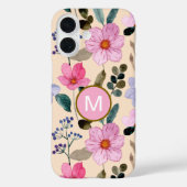 Roze bloem boho monogram iPhone case (Achterkant)