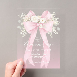 Roze Bloem Boog Baby in Bloom Baby Shower Acryl Uitnodigingen