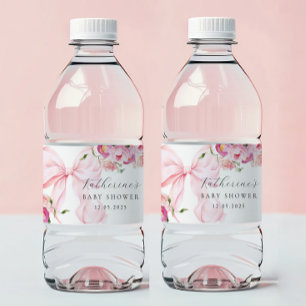 Roze Bloem Boog Baby Shower Waterfles Etiket