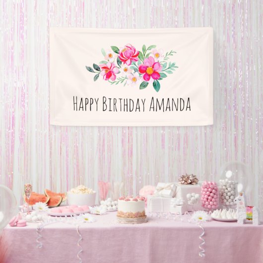  roze bloem Bouquet Birthday Spandoek (Feest)