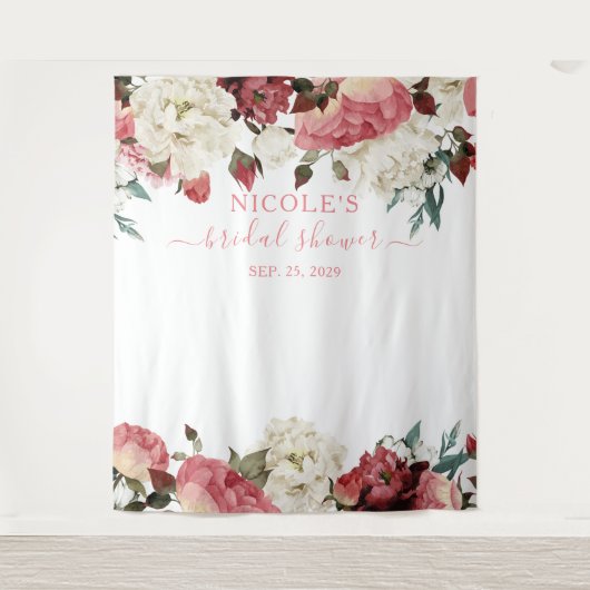 Roze Bloem Bruidsdouche Achtergrond Wandkleed (Voorkant)