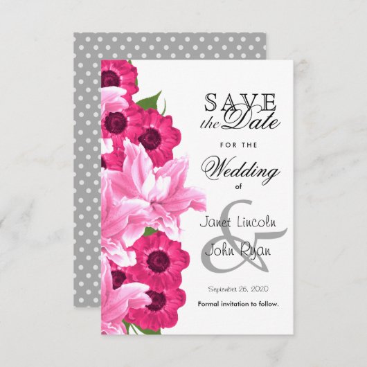 Roze Bloem Bruiloft Ontwerp - Save The Date (Voorkant / Achterkant)