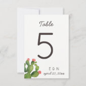 Roze Bloem Cactus - Tafel Nummer Kaart (Voorkant)
