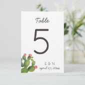 Roze Bloem Cactus - Tafel Nummer Kaart (Staand voorkant)