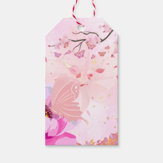 roze bloem cadeaulabel (Voorkant)