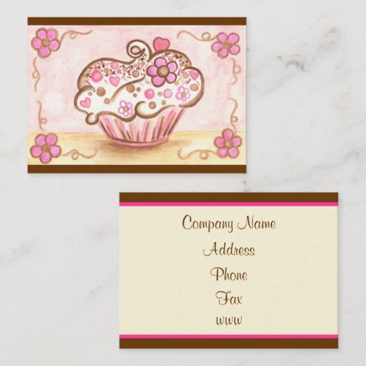 Roze Bloem Cupcake Bakkerij Visitekaartjes (Voorkant / Achterkant)