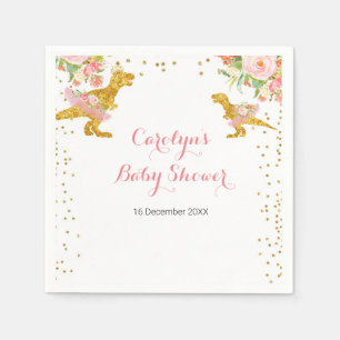 Roze bloem Dino Girl Baby shower Napkin Servet