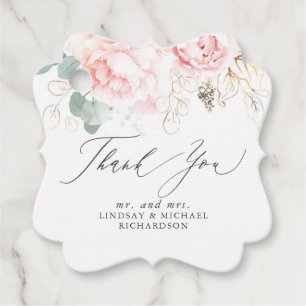 Roze bloem elegante bedankkaartjes bedankjes labels