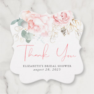 Roze bloem elegante bedankkaartjes bedankjes labels