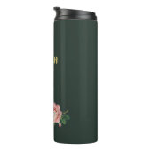 Roze bloem en bladeren op donkergroen thermosbeker (Geroteerd rechts)