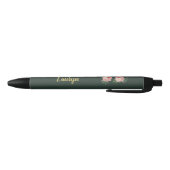 Roze bloem en bladeren op donkergroen zwarte inkt pen (Bodem)