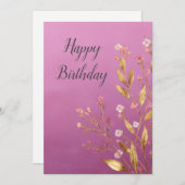 Roze bloem- en goud folie rand verjaardagskaart kaart (Voorkant / Achterkant)
