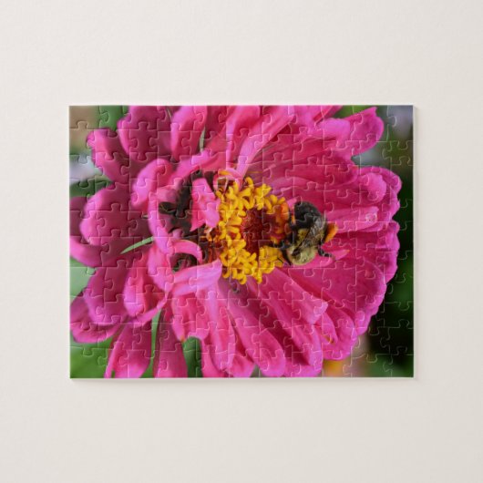 Roze bloem en hommel legpuzzel (Horizontaal)