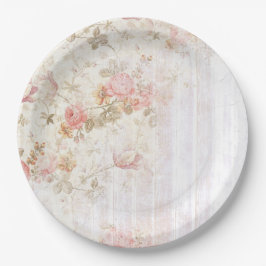 Roze bloem- en houten shabby chic papieren bord