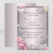 Roze bloem- en vlinderreactiekaart kaart (Voorkant / Achterkant)