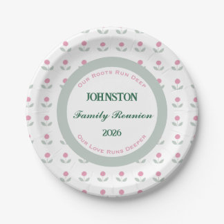 Roze Bloem Familie Reünie 7 inch Papieren Borden Bordje