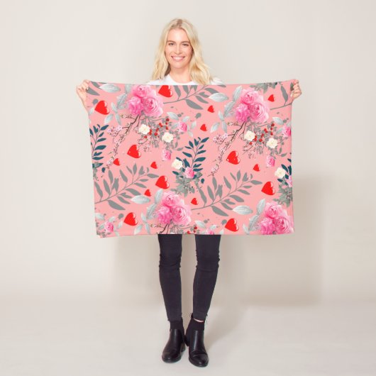 Roze bloem fleece deken (In situ)