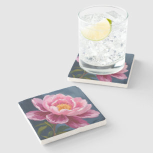 Roze Bloem Florale Aquarel Schildering Stenen Onderzetter