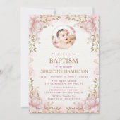 Roze Bloem Fotodoop Uitnodiging (Voorkant)