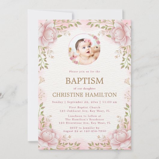 Roze Bloem Fotodoop Uitnodiging (Voorkant)