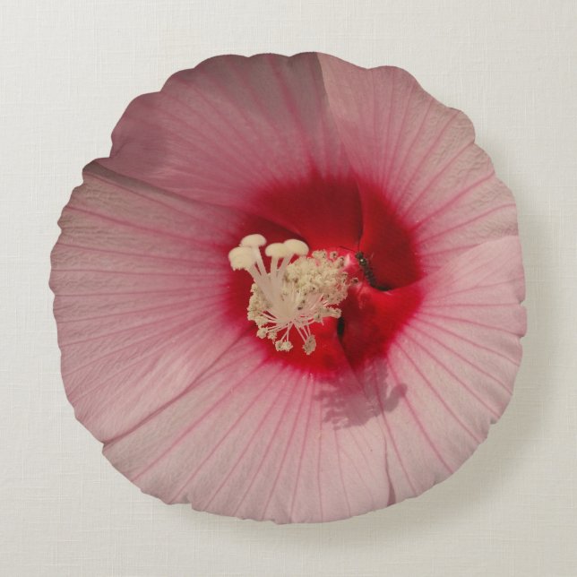 Roze Bloem Geborsteld Polyester Rond werpkussen Kussen (Voorkant)