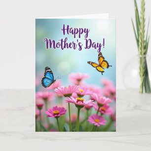 Roze Bloem Gelukkig Moederdag Kaart