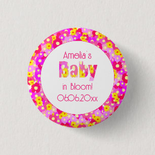 roze bloem gepersonaliseerd Baby shower Ronde Button 3,2 Cm