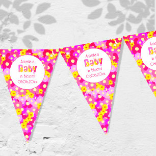 roze bloem gepersonaliseerd Baby shower Vlaggetjes