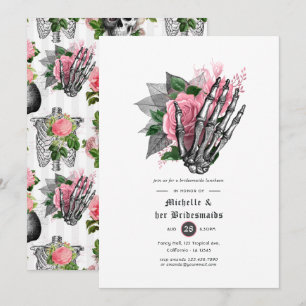 Roze Bloem Gothic Schedels Bruidsmeisjes Lunch Kaart