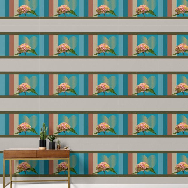 Roze Bloem Goud Hart Blauw Grijs Bruin Gestreepte  Behang (Hal)