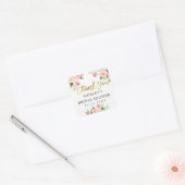 Roze Bloem Goud Schrift Bruiloft Dank Je Wel Vierkante Sticker (Envelop)