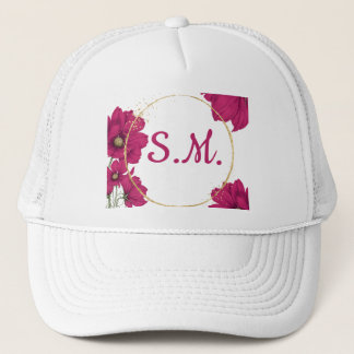 Roze Bloem Gouden Cirkel Hoed Trucker Pet