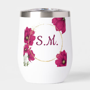 Roze Bloem Gouden Cirkel Wijn Tumbler